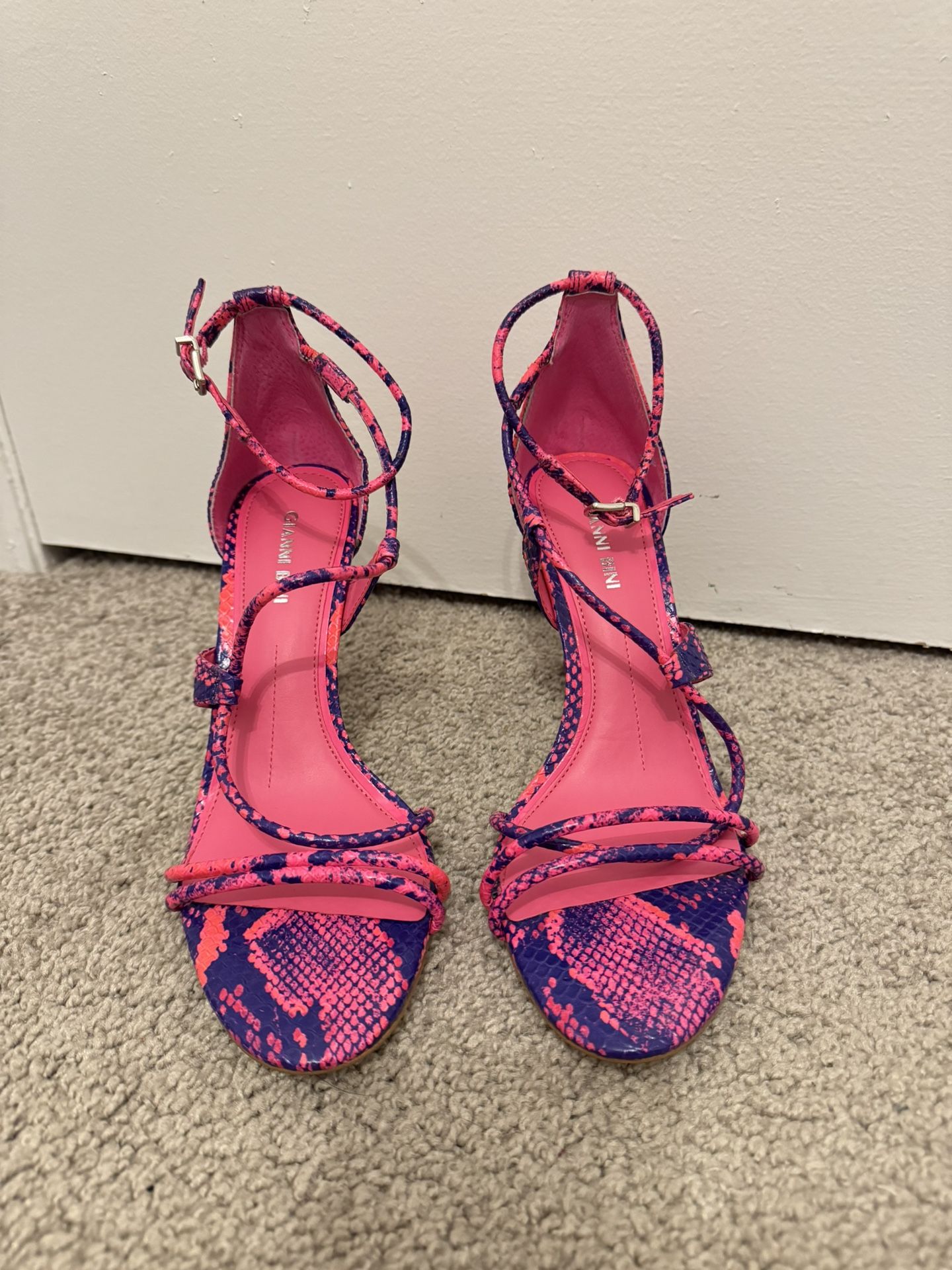 Gianni Bini Womens Kameela Snake Print Heels Strappy Leather Pink Purple 9.5 M