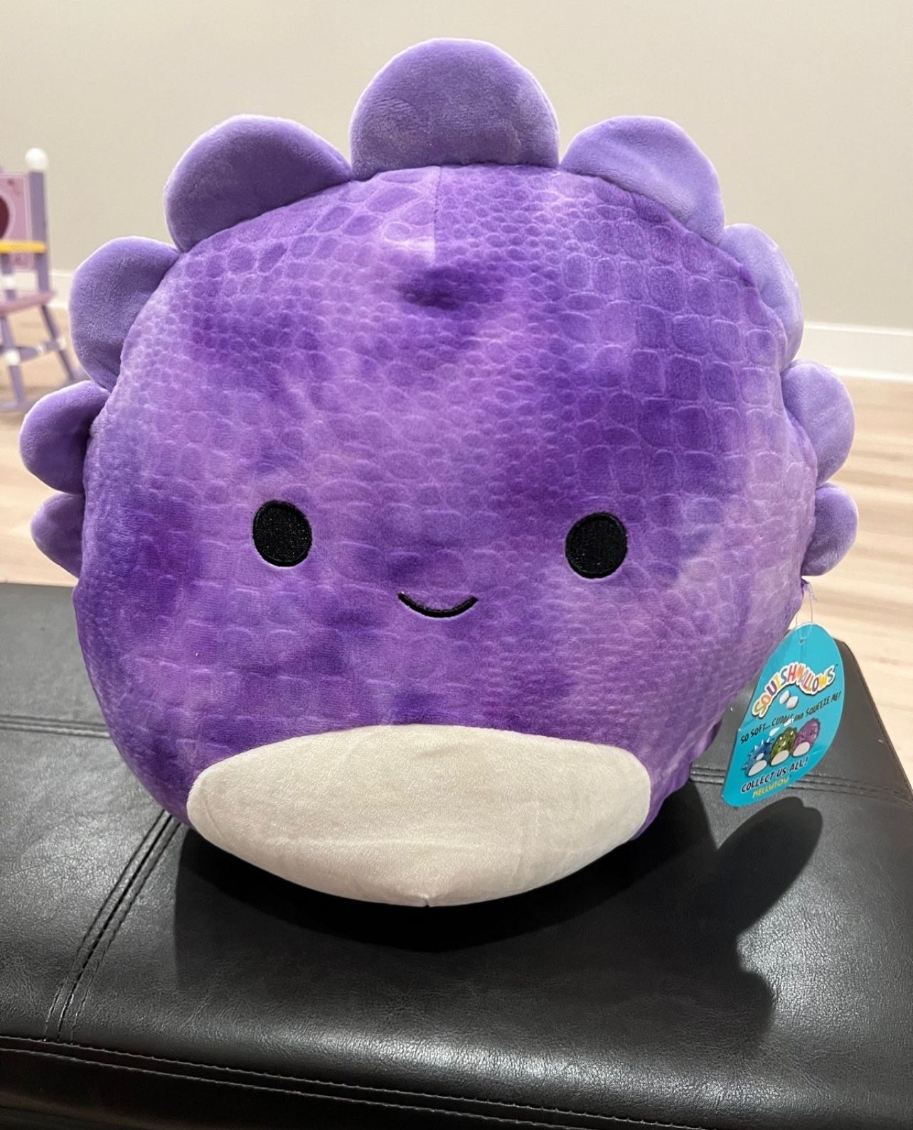 NWT XL 16" Delilah Purple Tie Dye Stegosaurus Dinosaur Squishmallow Plush.
