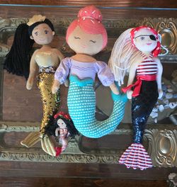 Set of 4 Mermaid Plush Dolls - Sequin, Pirate & Mud Pie Style