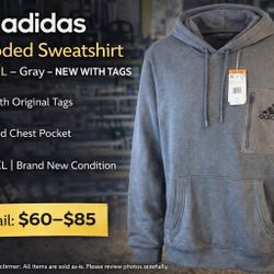 Adidas Hooded Sweatshirt – Size XXL – Gray – New With Tags 