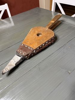 Vintage Fireplace Bellows – Wood & Leather w/ Metal Nozzle, Rustic Hearth Décor