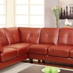 Brand New Mahogany Red Leather Sectional Sofa