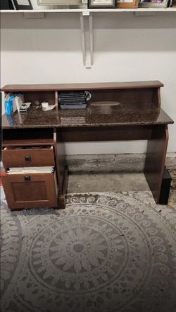 Wood Desk with Marble-Look Top and Storage