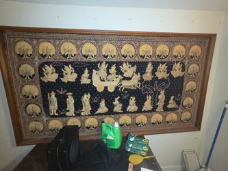 Large Framed Burmese Kalaga Embroidered Wall Tapestry