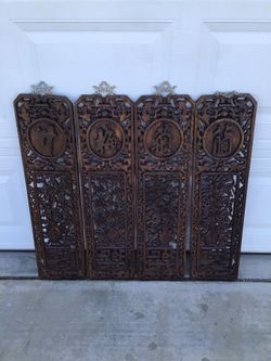 Vintage wood carved decor 4 panels