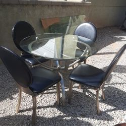 Vintage Glass And Metal Dining  Table Set