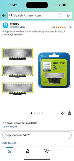 Philips Norelco Genuine OneBlade Replacement Blades, 3 Count, QP230/80