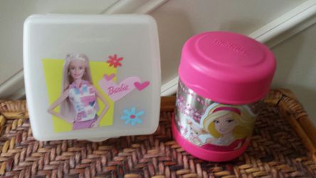 Thermos Barbie funtainer jar & Tupperware Barbie sandwich keeper