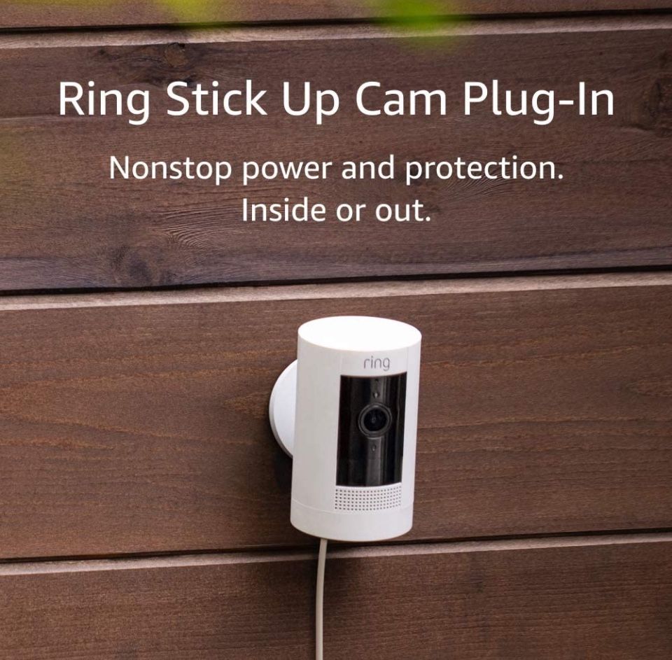 Ring Stick Up Cam Plug-In | Weather-Resistant Outdoor Camera, Live View, Color Night Vision, Two-way Talk, Works w Alexa | White (NEW/SEALED)
