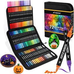 Pagather Acrylic Paint Markers, 72 Colors Dual Tip Fine & Brush Pens Set For Rocks, Fabric, Wood, Glass & More, Perfect for DIY Crafts and Creative Ar
