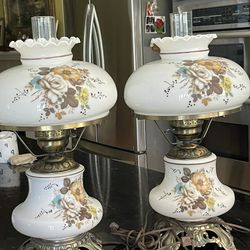 Pair Of Milk Glass Vintage Lamps 