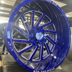 22” STR Style 84MBU Off-Road Wheels. Metallic Blue -Milled Spoke Finish. 22x12” Rims Size. New In Box 