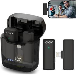Wireless Lavalier Lapel Microphone for iPhone iPad with Charging Case, Clip on Microphones for iPhone Video Recording, Mini Lav Mic for Tiktok/Youtube