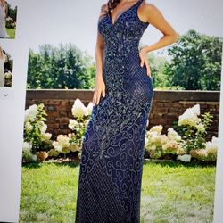Exquisite navy blue, hand beaded wedding / formal dress