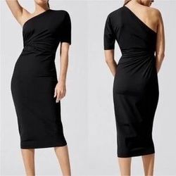 carbon38 Black One-Shoulder Midi Dress