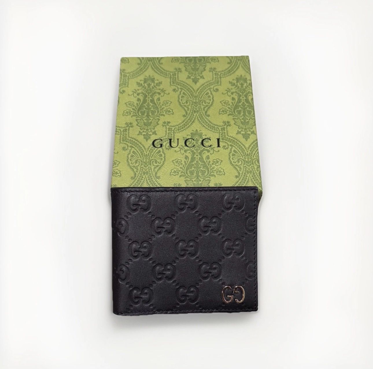 GG Emblem bi-fold wallet Monogram Leather Black Wallet