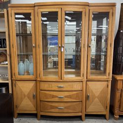 China Cabinet with Lighting, Dining Buffet and Hutch, Display Cabinet with Glass Doors Glass Shelves Drawers
