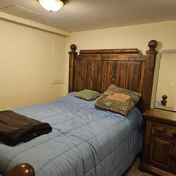 Wooden Bed And Nightstand