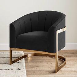 Set of 2 Black Velvet Accent Chairs with Gold Legs
