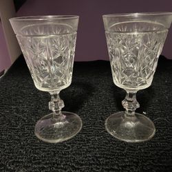 Pair Vintage Cut Glass Wine Glasses