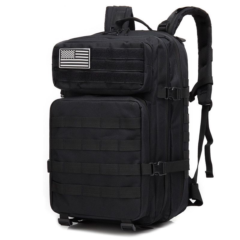 Black Tactical Backpack 45L With Flag Patch - New