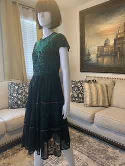Vintage Dress Black and Green Lace