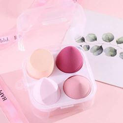 Set of 4 Air Cushion Makeup Egg Cotton Sponge with clear casing in Pink