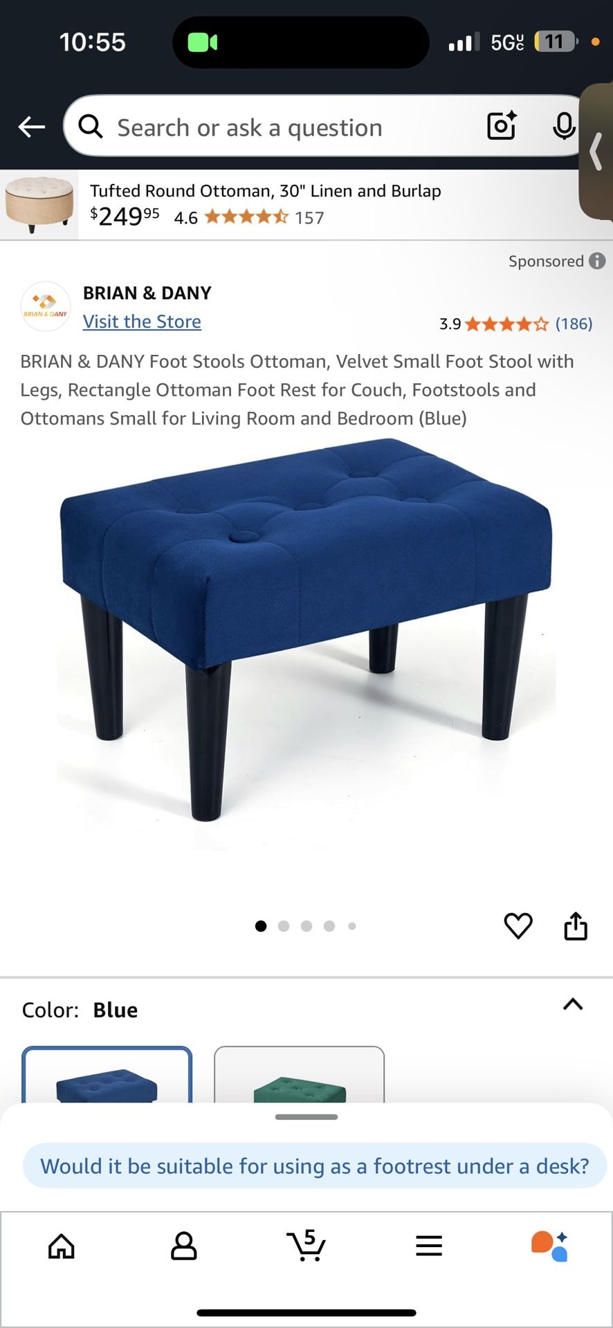 BRIAN & DANY Foot Stools Ottoman, Velvet Small Foot Stool with Legs, Rectangle Ottoman Foot Rest for Couch, Footstools and Ottomans Small for Living R