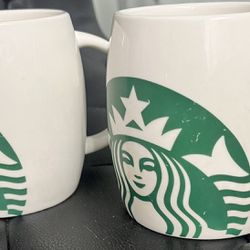 Lot of 2 collectible 2010 Starbucks Barrel 14 Oz Coffee Mugs Cups Mermaid Classic Logo