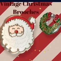 Vintage Christmas Santa 🎅 Wreath 1 Brooch Pins Jewelry Accessories