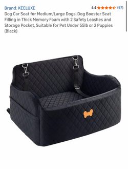 KEELUXE Large Dog Car Seat Booster Bed for Medium Large Dogs Under 55lbs Memory Foam Pet Car Seat with 2 Safety Leashes Storage Pockets Non Slip Botto
