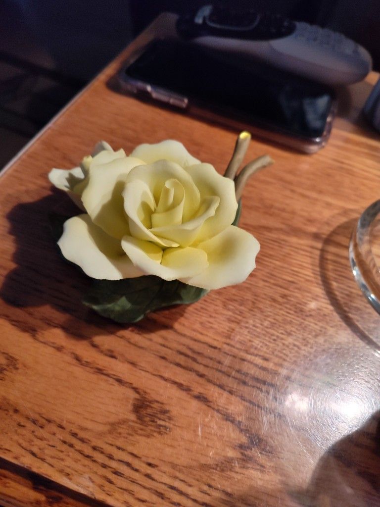 Vintage Yellow Rose Porcelain Glass Flower and Stem