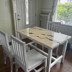 White Marble Resin Dining Table And Chairs