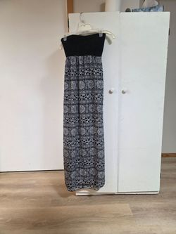 No Boundaries Black Strapless Maxi with Gray Pattern