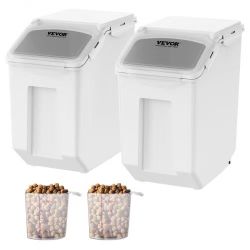 262}Ingredient Storage Bin, 2 x 15L Dispenser Bin with 2 Measuring Cups, Attachable Casters and Airtight Lid, 2 Pcs/Set Dog Pet Food Storage Container