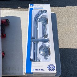 Project Source Polished Chrome Dual Head Shower Faucet Bar System w/ Diverter