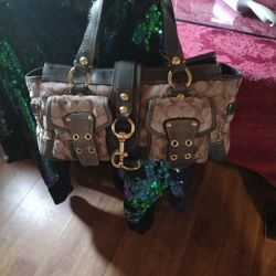 Coach  65th Anniversary Satchel Handbag In Signature Canvas With Brown Leather Trim