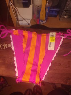 Pink and Orange Striped Bikini Bottom