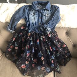 ZUNIE SIZE 10 Denim Floral Dress With Tulle Skirt