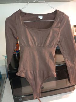 Brown Long Sleeve Square Neck Bodysuit