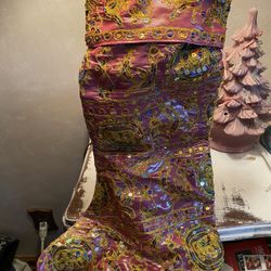 Pier 1 Pink Stocking With Gold Sequins