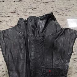Leather Neck Warmer Size Medium With Zipper And Fleece Lining 