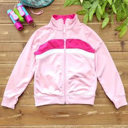SIZE 6-7 GIRLS PINK STRIPED FRONT ZIP TRACK JACKET
