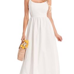 Women's Floral Sleeveless Long Maxi Dress Spaghetti Strap Backless Boho Slip Flowy Going Out Swing Sun Dress. Size: M