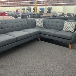 New Mid Century Sectional.  Grey.  111” X 85”.  Free Delivery!