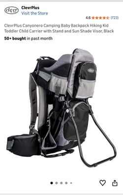 ClevrPlus Canyonero Camping Baby Backpack Hiking Kid Toddler Child Carrier with Stand and Sun Shade Visor, Black