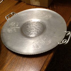 Antique Aluminium Serving Tray, 17” Diameter