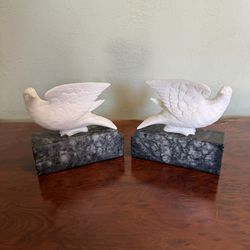 Vintage Dove Bookends Stone & Marble Base 