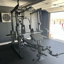 Vesta Fitness Smith Machine 2001 w/Bench Attachment | 230lb Bumpers Weights | 7ft Olympic Bar | Fitness | Gym Equipment | FREE DELIVERY 🚚 