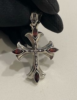 NightRider Jewelry Solid Sterling Silver Red Tip Renaissance Cross Pendant